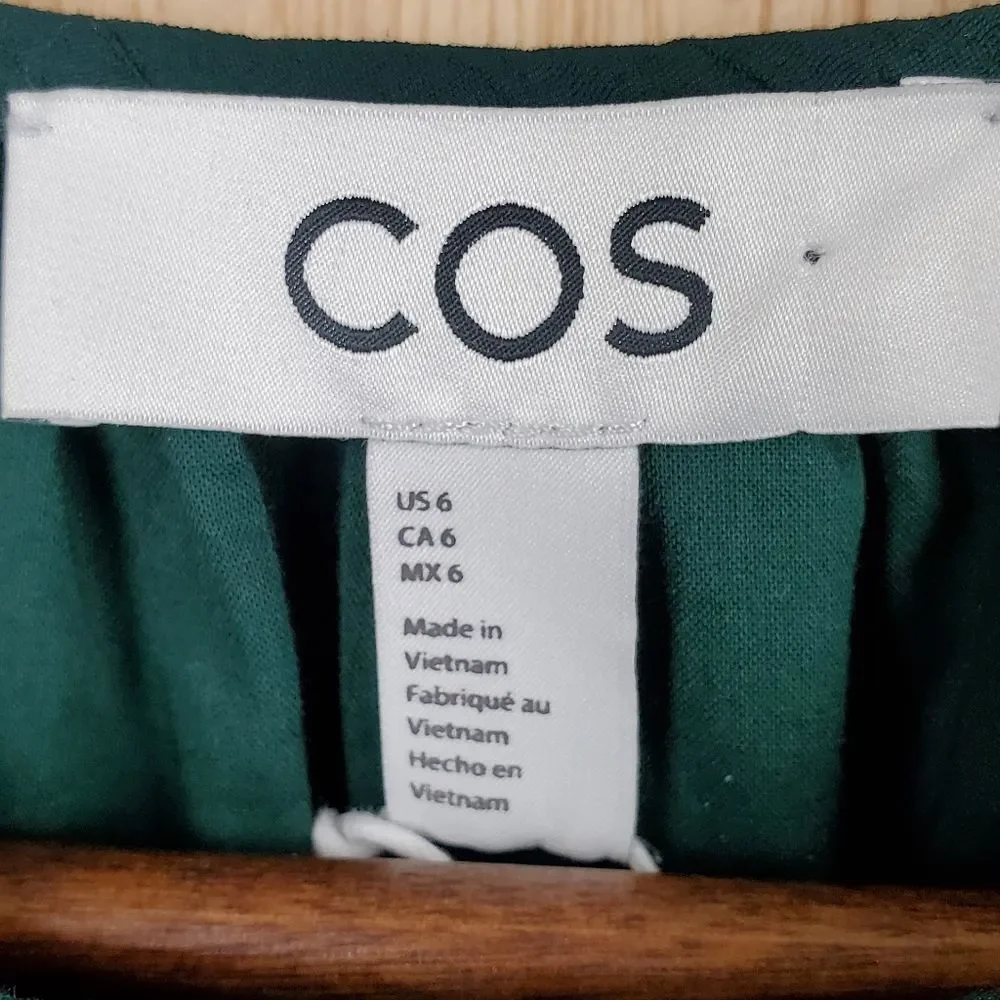 COS Teal Green Crinkled Shift Dress 3/4 Balloon Sleeves Size 6 - Picture 5 of 9